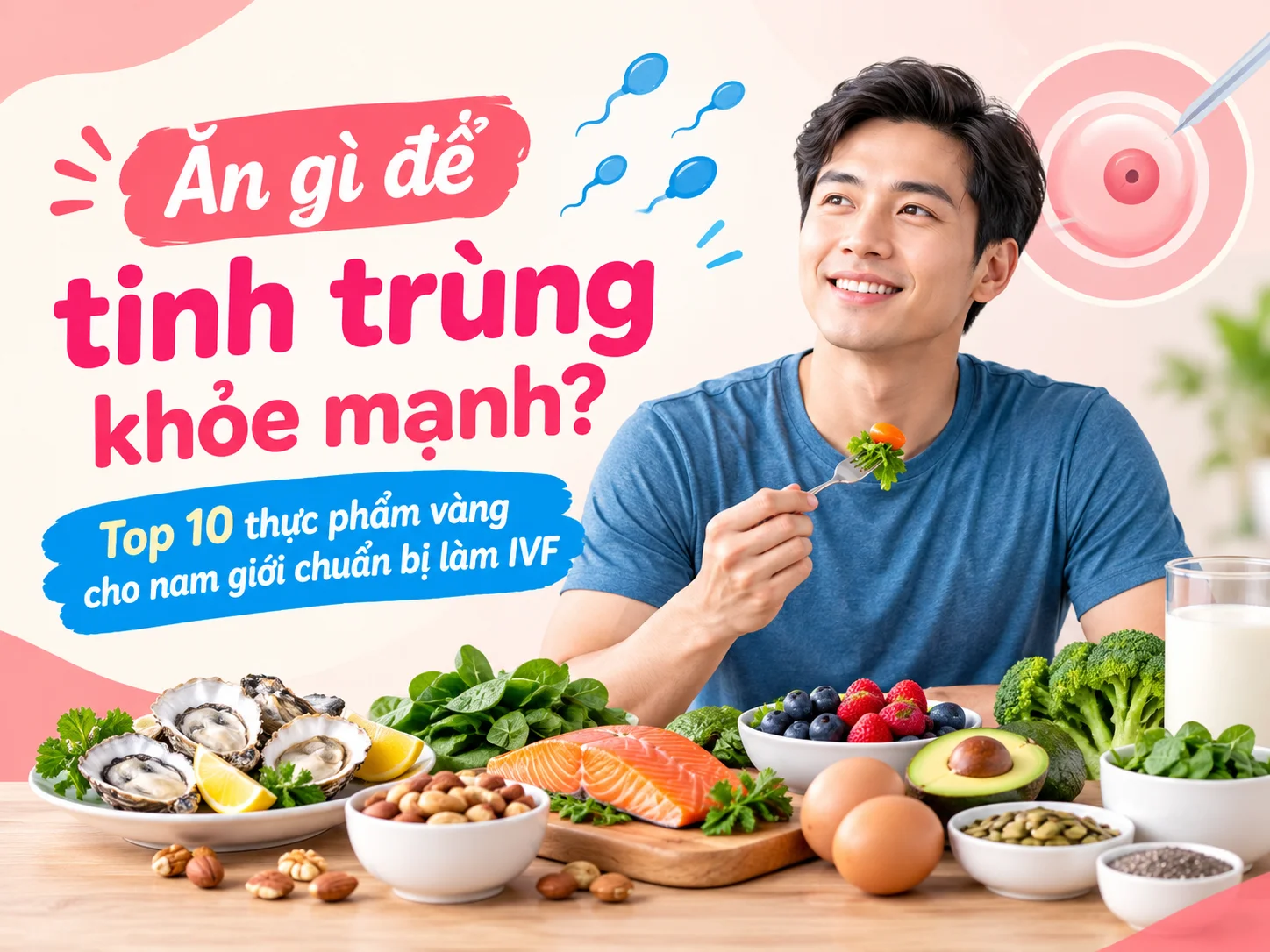 Ăn gì để tinh trùng khỏe mạnh? Top 10 thực phẩm vàng cho nam giới chuẩn bị làm IVF