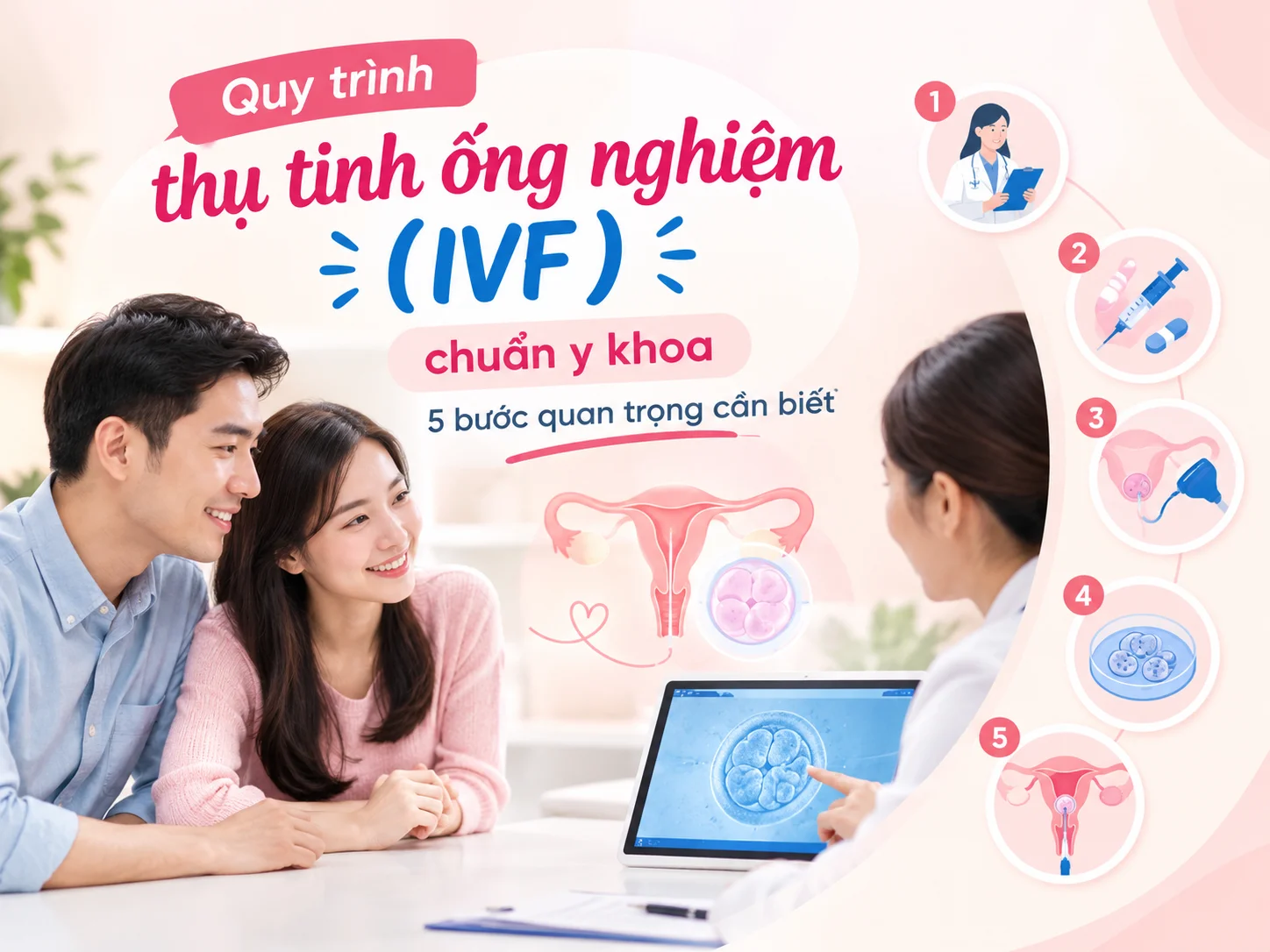 Quy trình thụ tinh ống nghiệm (IVF) chuẩn y khoa: 5 bước quan trọng cần biết